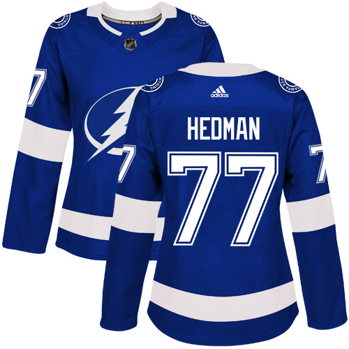 Adidas Tampa Bay Lightning #77 Victor Hedman Blue Home Authentic Women Stitched NHL Jersey->women nhl jersey->Women Jersey